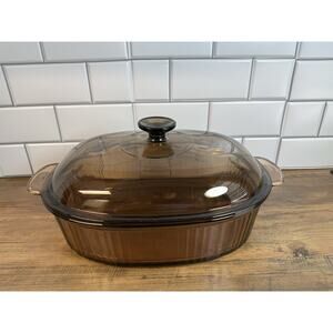 Corning Visions Ware Amber 4 Liter Ribbed Dutch Oven Roaster & LID